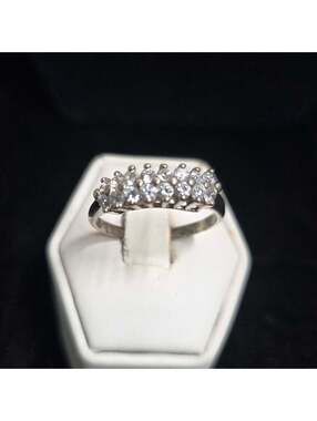 Sterling Silver White Stone Cocktail Ring sz 10.5